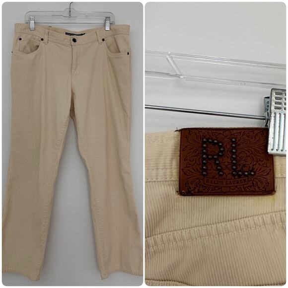 Vtg 90s Ralph Lauren Sport Womens 14 Cream Cords Corduroy Straight Leg Pants - Picture 1 of 7
